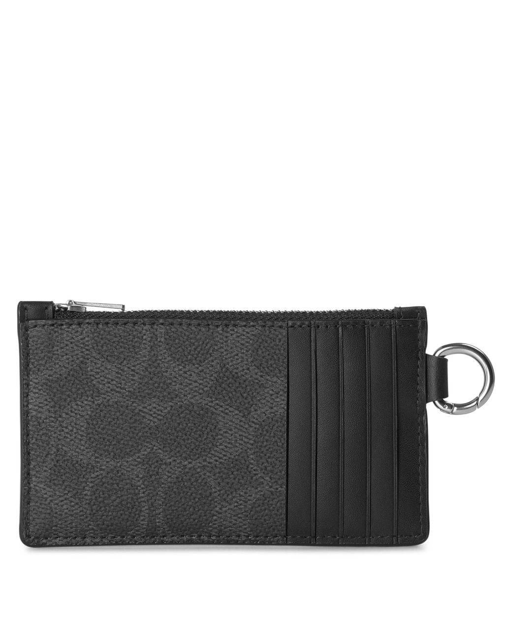 COACH Black Signature Leather Zip Card Holder