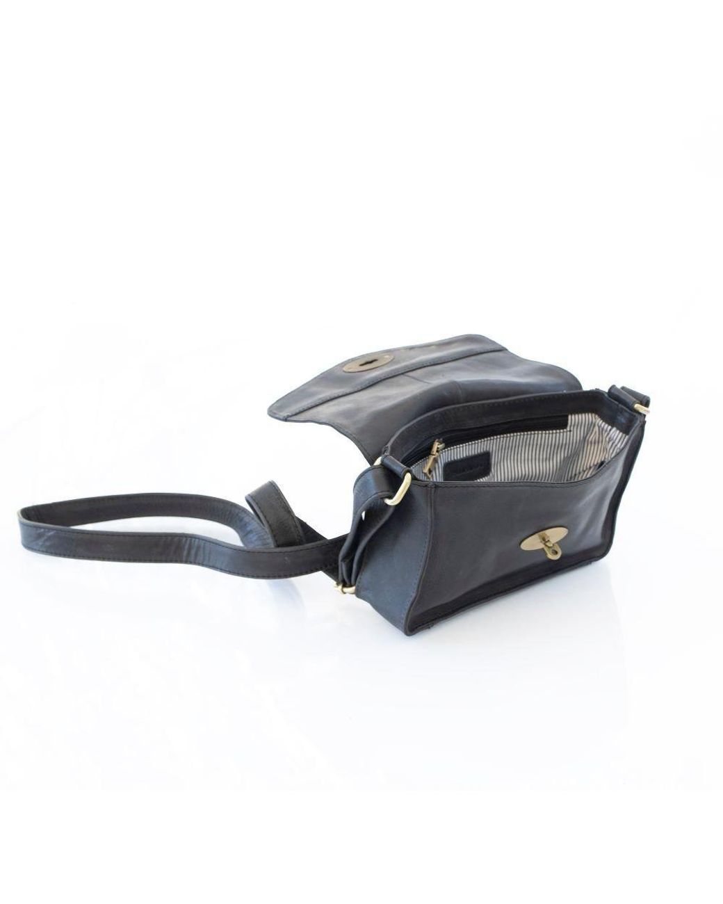 PRIMEHIDE Leather Black Columbia Ladies Medium Flapover Handbag