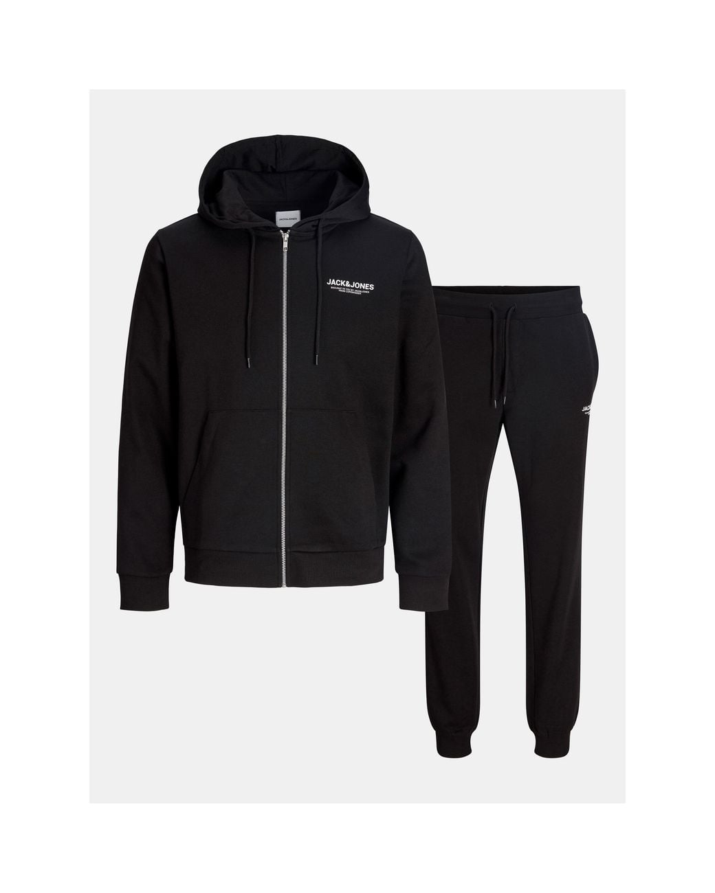Jack & Jones Black Mason Zip Hoodie Tracksuit Co-Ord Set for men