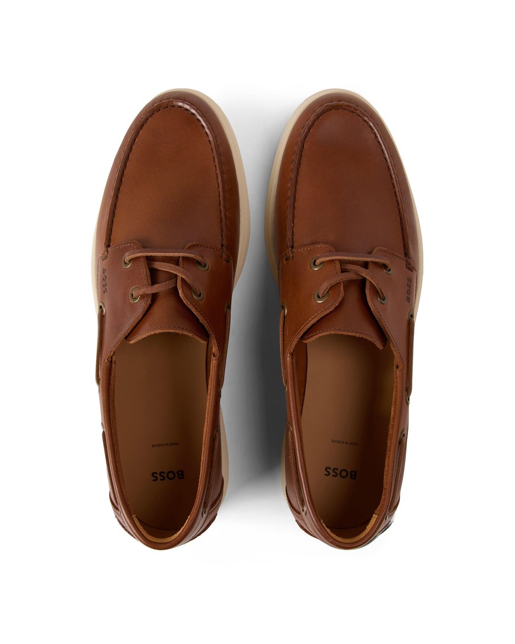 Boss Brown Classic Leather Boat Shoes for men