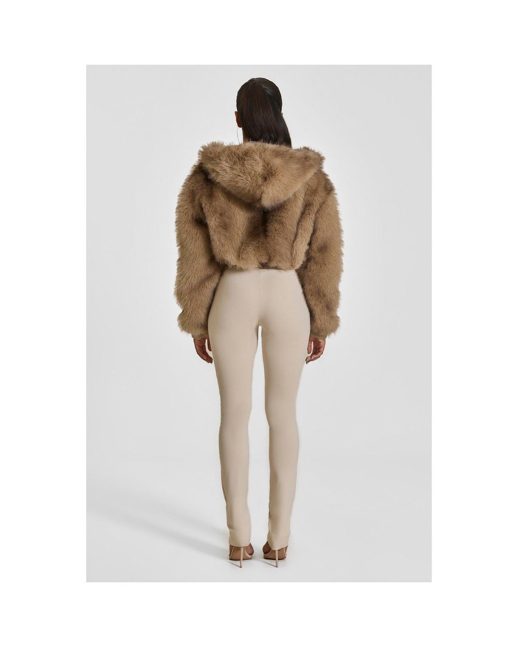 Mars the Label Natural Monroe Faux Fur Cropped Hooded Teddy Coat