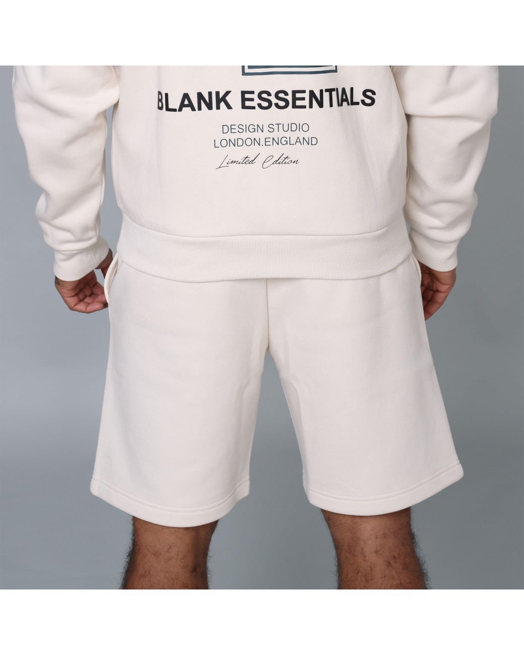 Blank Essentials White Collegiate Fleece Jogger Shorts for men