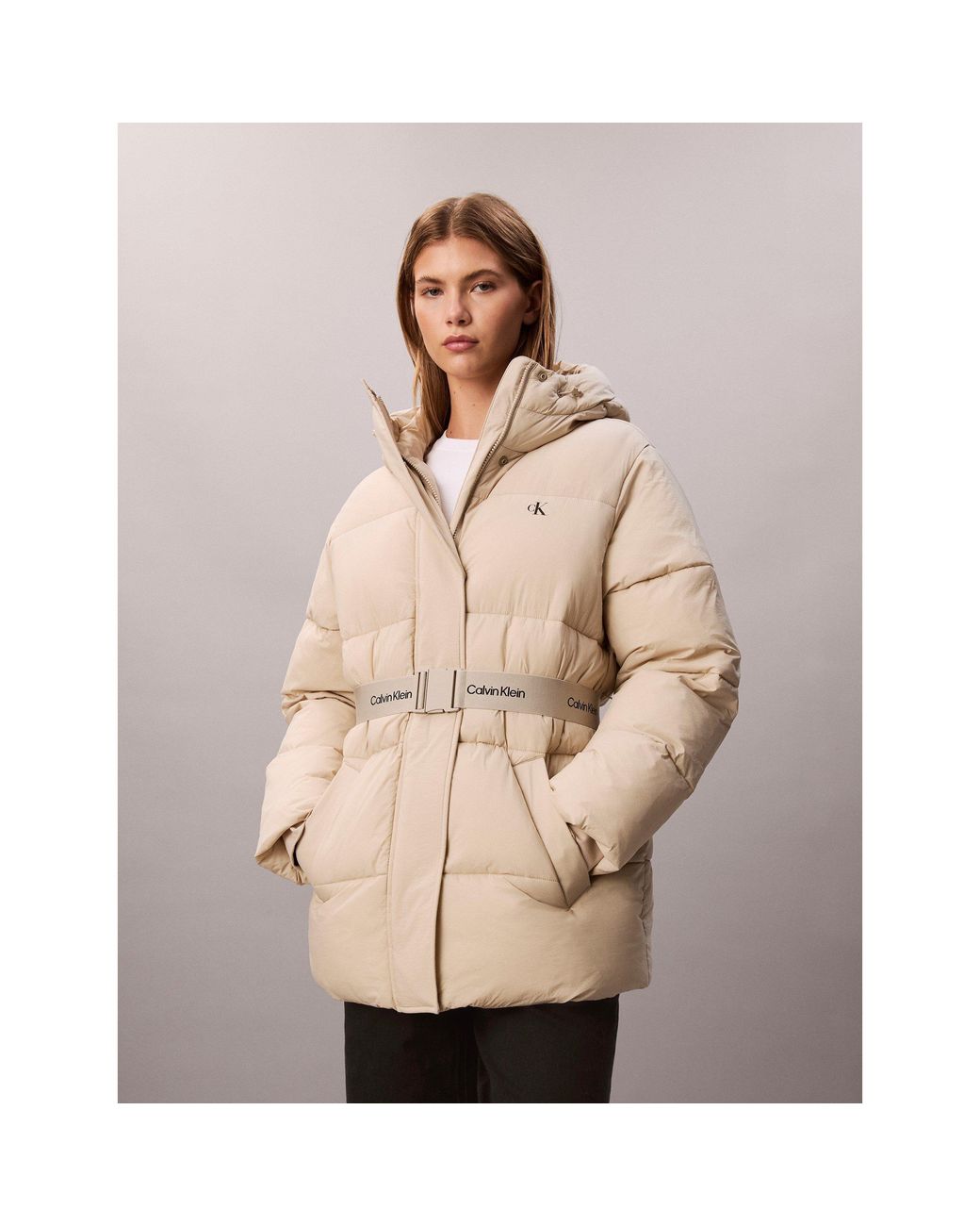 Calvin Klein Natural Belted Medium Puffer Jacket