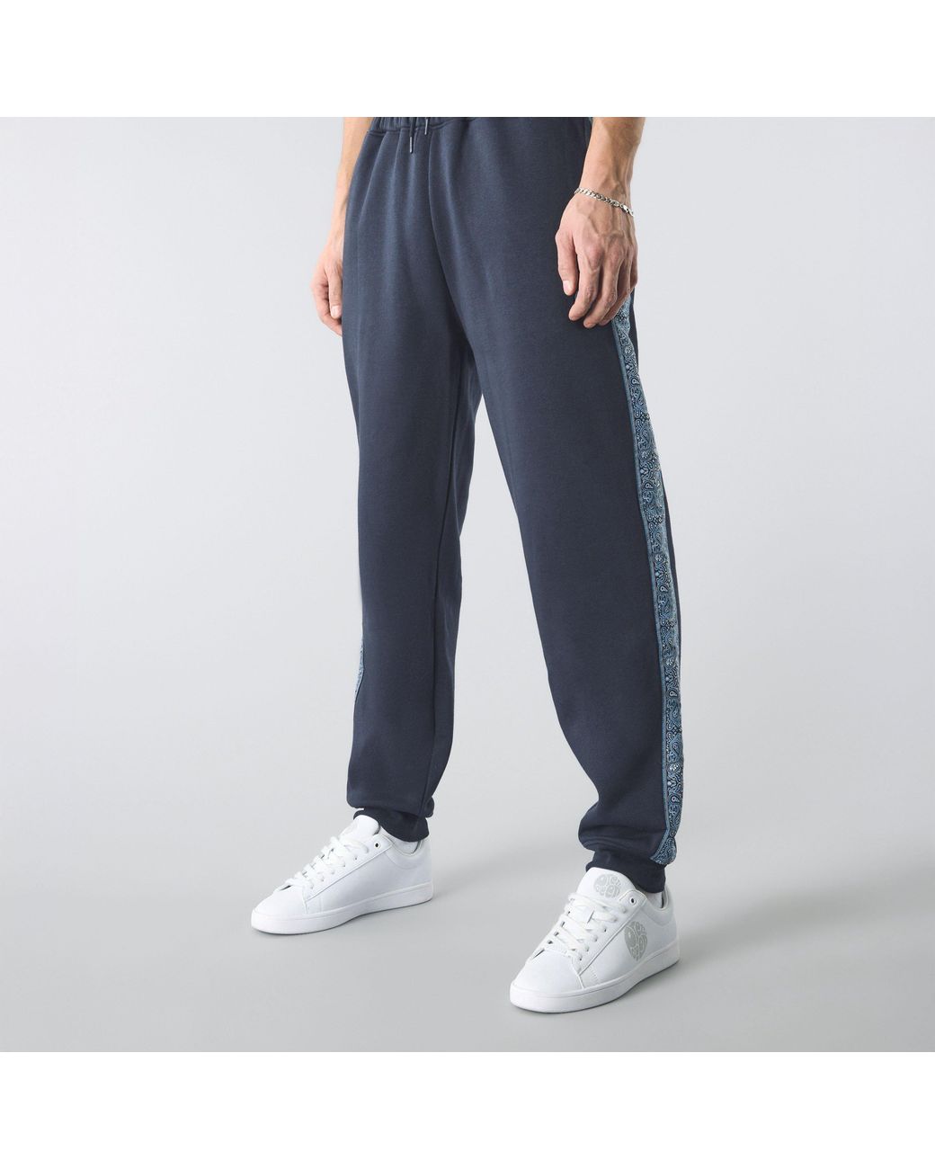 Pretty Green Blue Eclipse Paisley Closed Hem Fleece Joggers for men