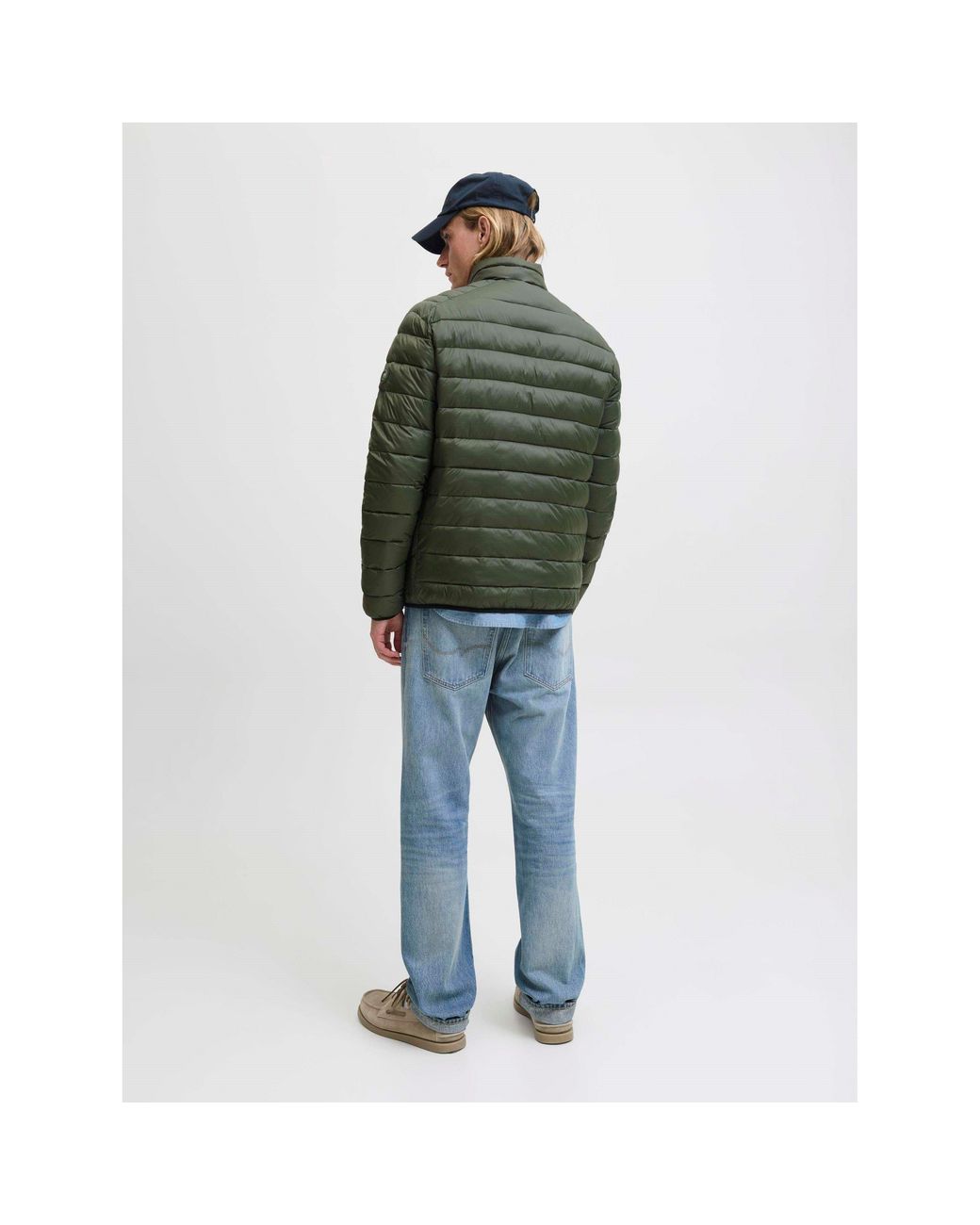 Jack & Jones Green Bradley Stand Collar Puffer for men