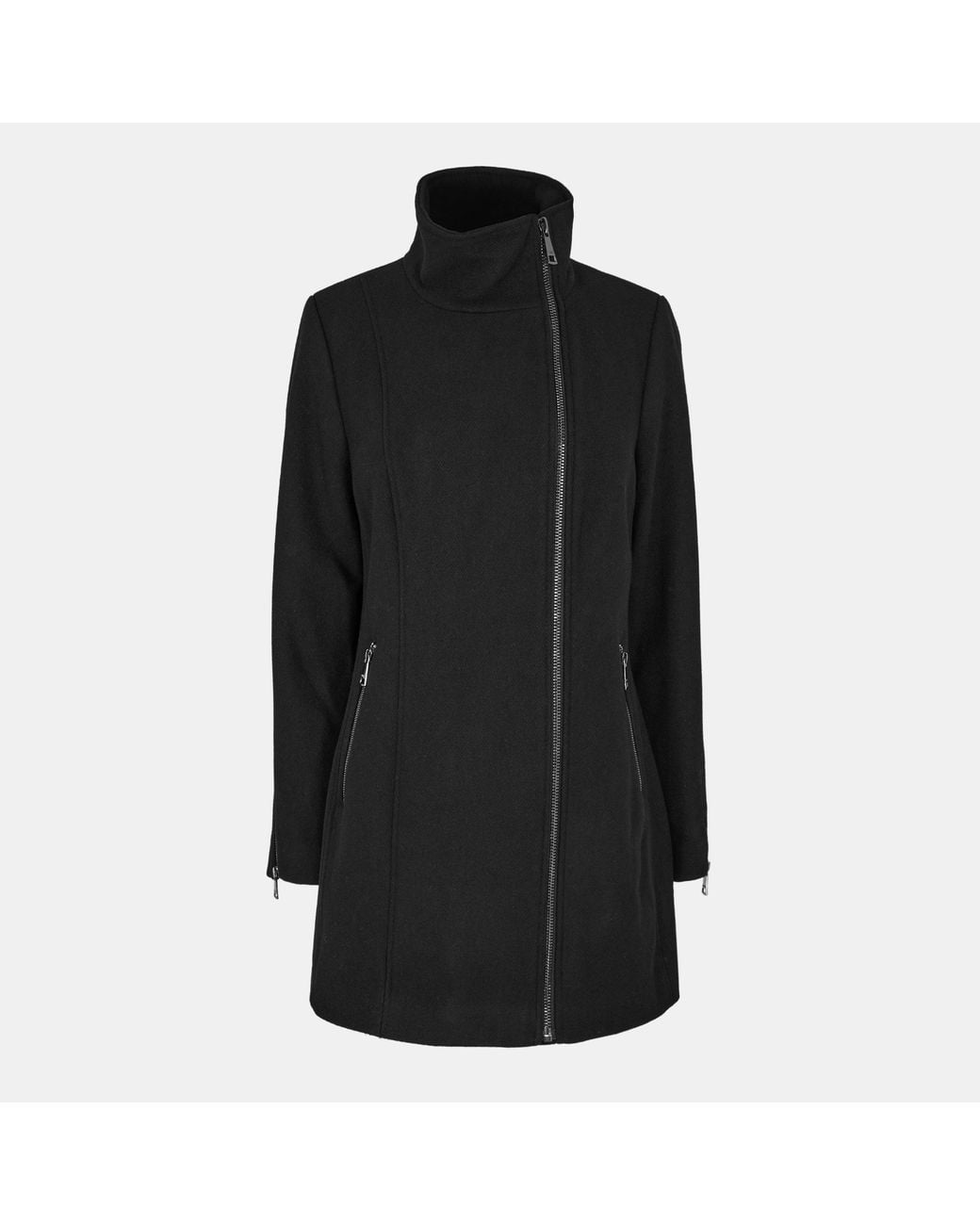 DKNY Black Zipped Structured Overcoat