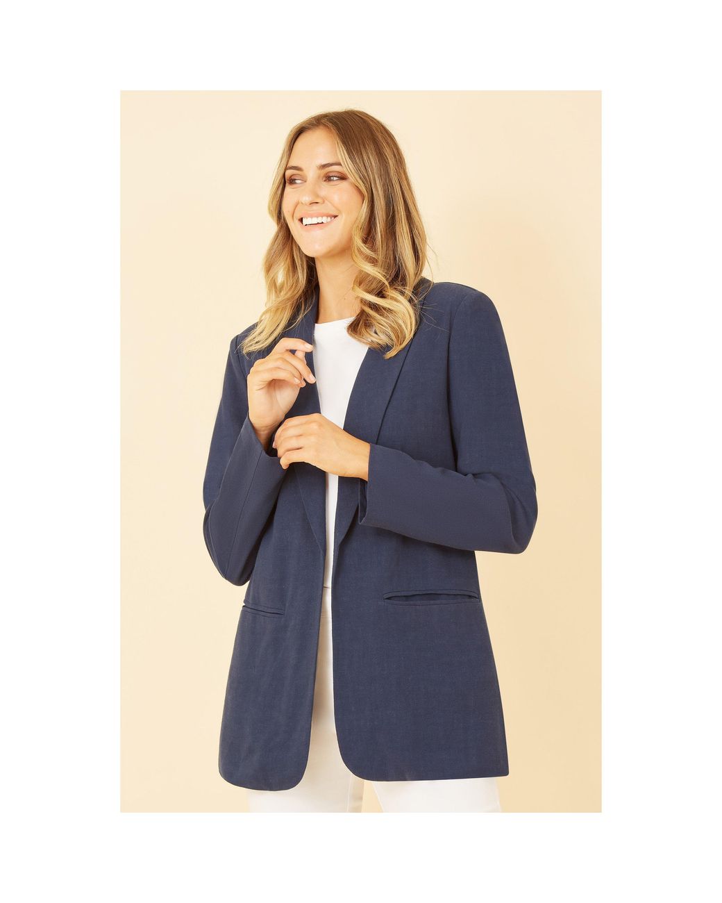 Yumi' Blue Linen Relaxed Blazer