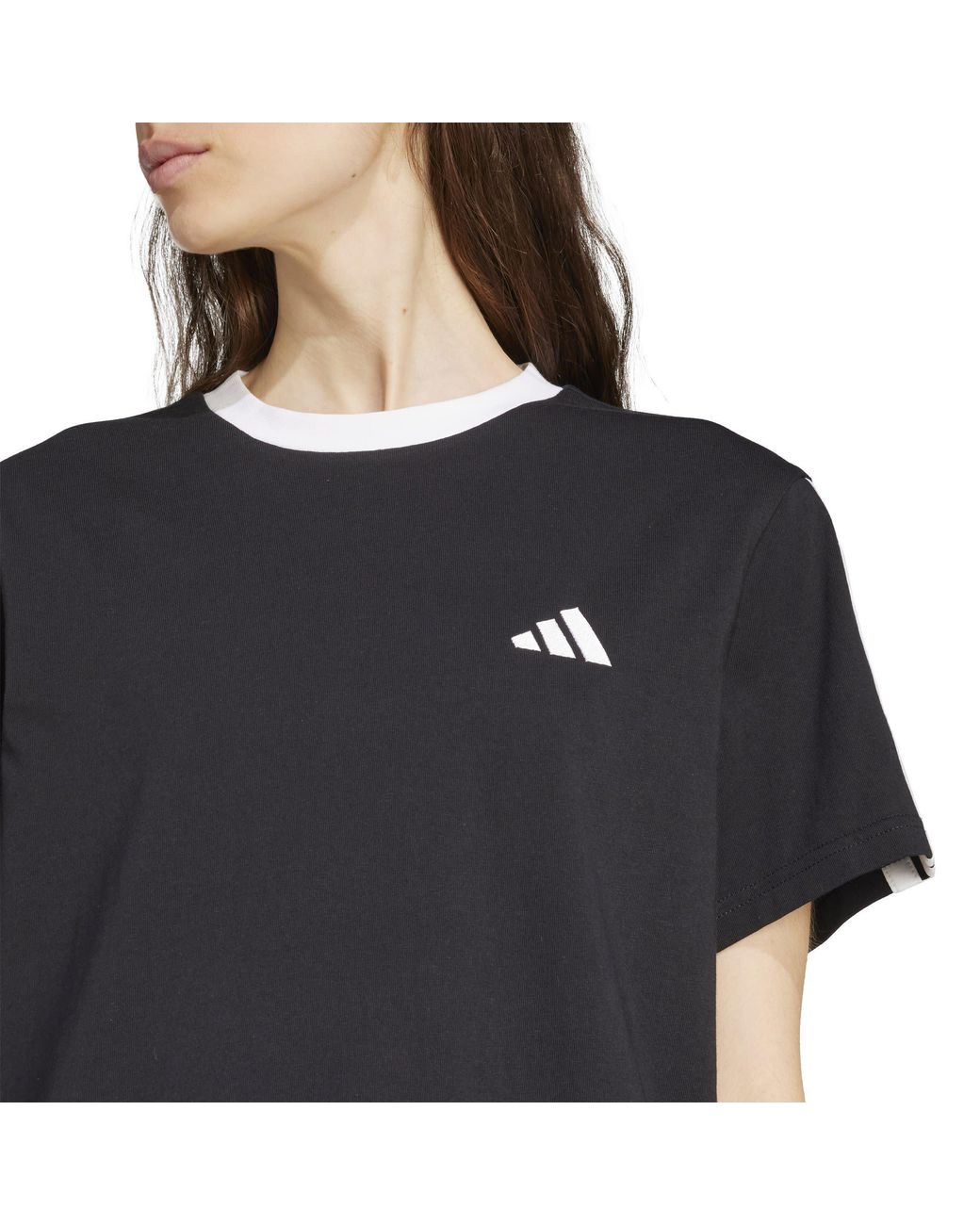 Adidas Black Essentials 3 Stripe T-Shirt