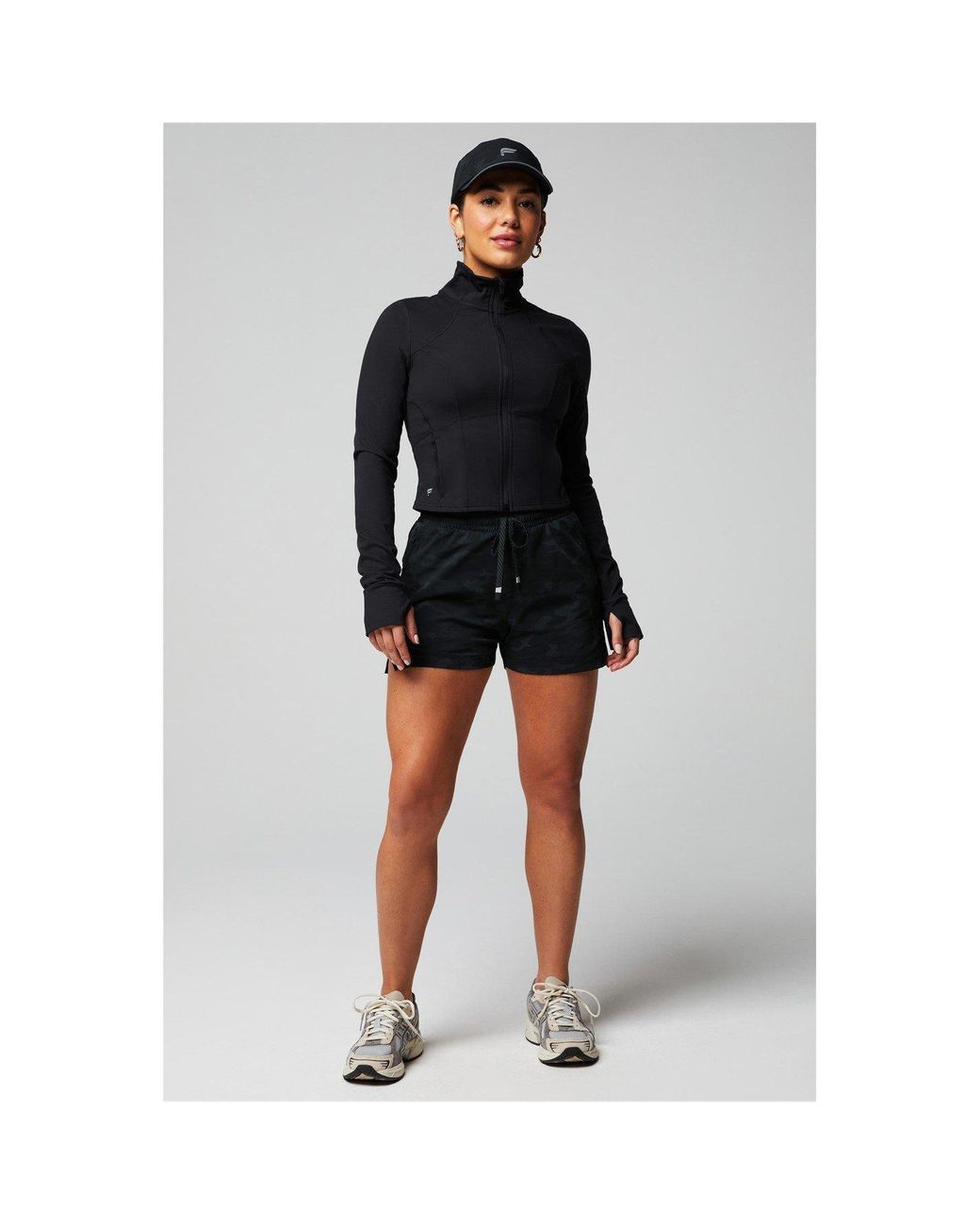 Fabletics Black Perfect Storm Cropped Slim-Fit Training Jacket