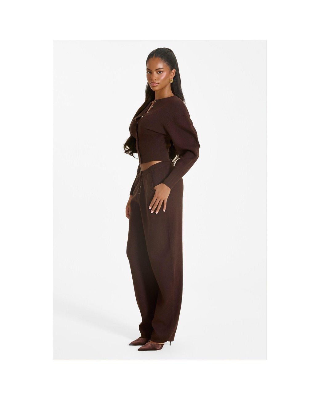 Mars the Label Brown Button-Up Ribbed Knit Joggers