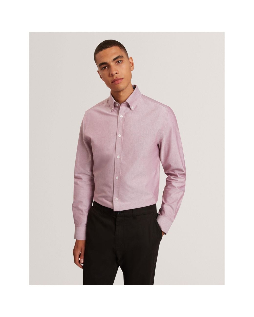 Ted Baker Pink Long-Sleeve Oxford Plain Shirt for men