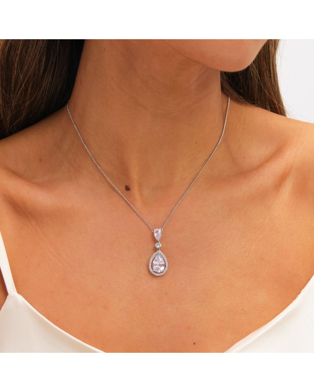 Jon Richard Green Rhodium Plated Cubic Zirconia Pendant Necklace