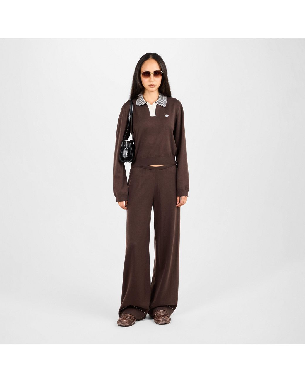 The Couture Club Brown Striped Collar Polo Shirt