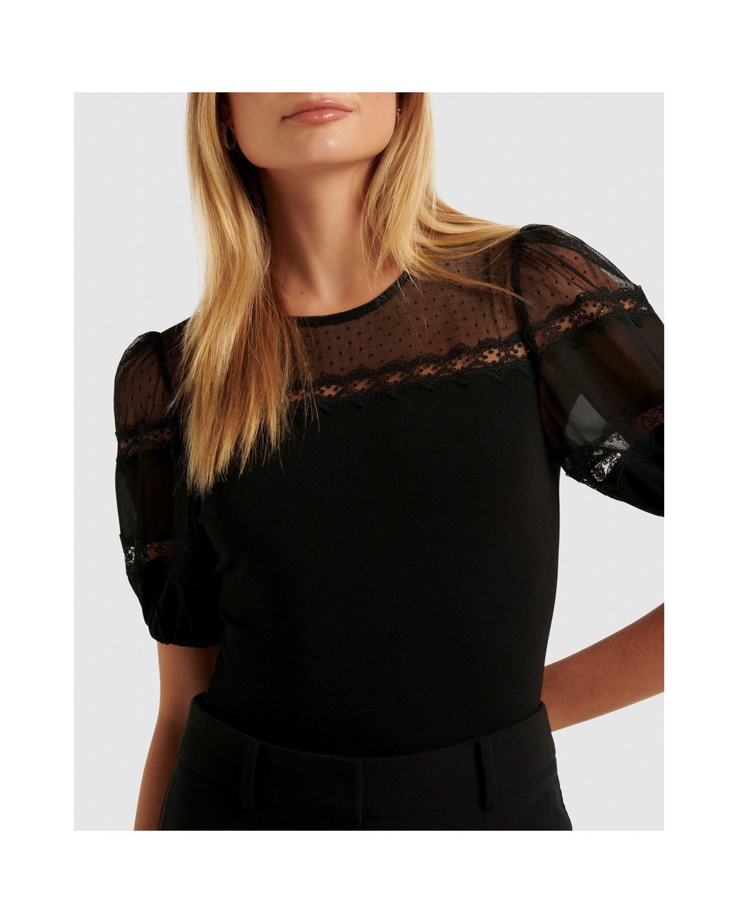 Forever New Black Matilda Spliced Puff Sleeve Top