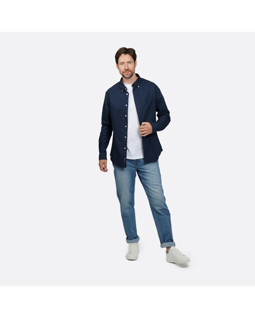 Howick Blue Classic Oxford Long Sleeve Shirt for men