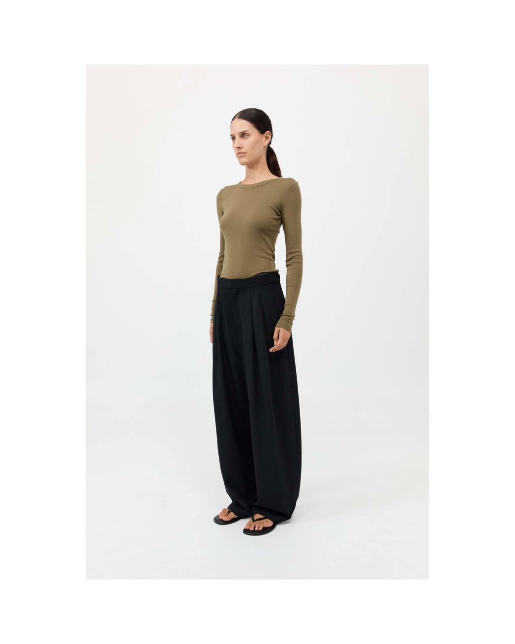 St. Agni Black Pleat High Rise Wide Leg Trousers