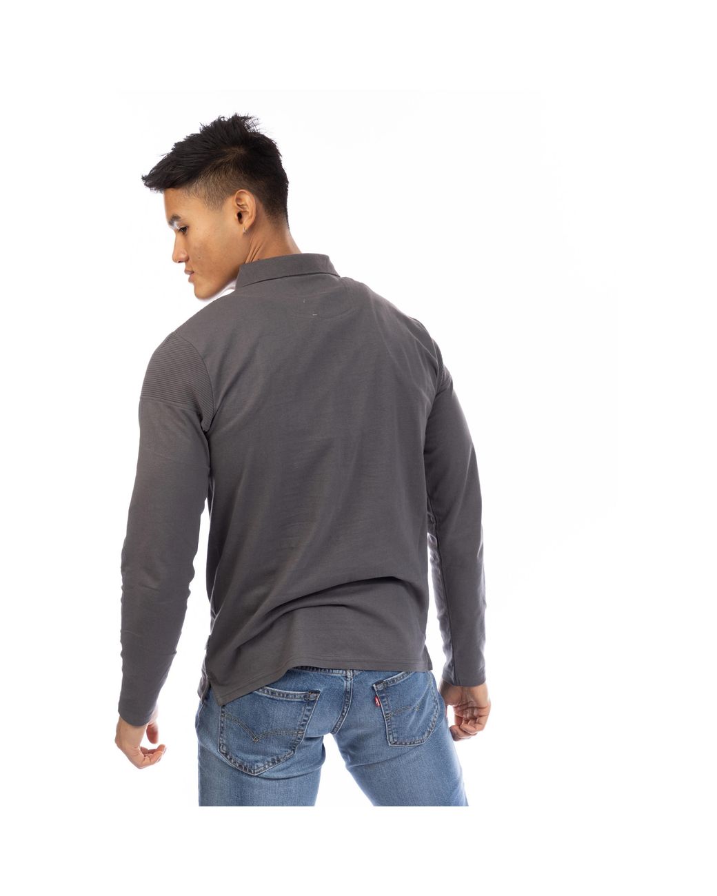 Peter Werth Gray W Chessum Long Sleeve Polo Shirt for men