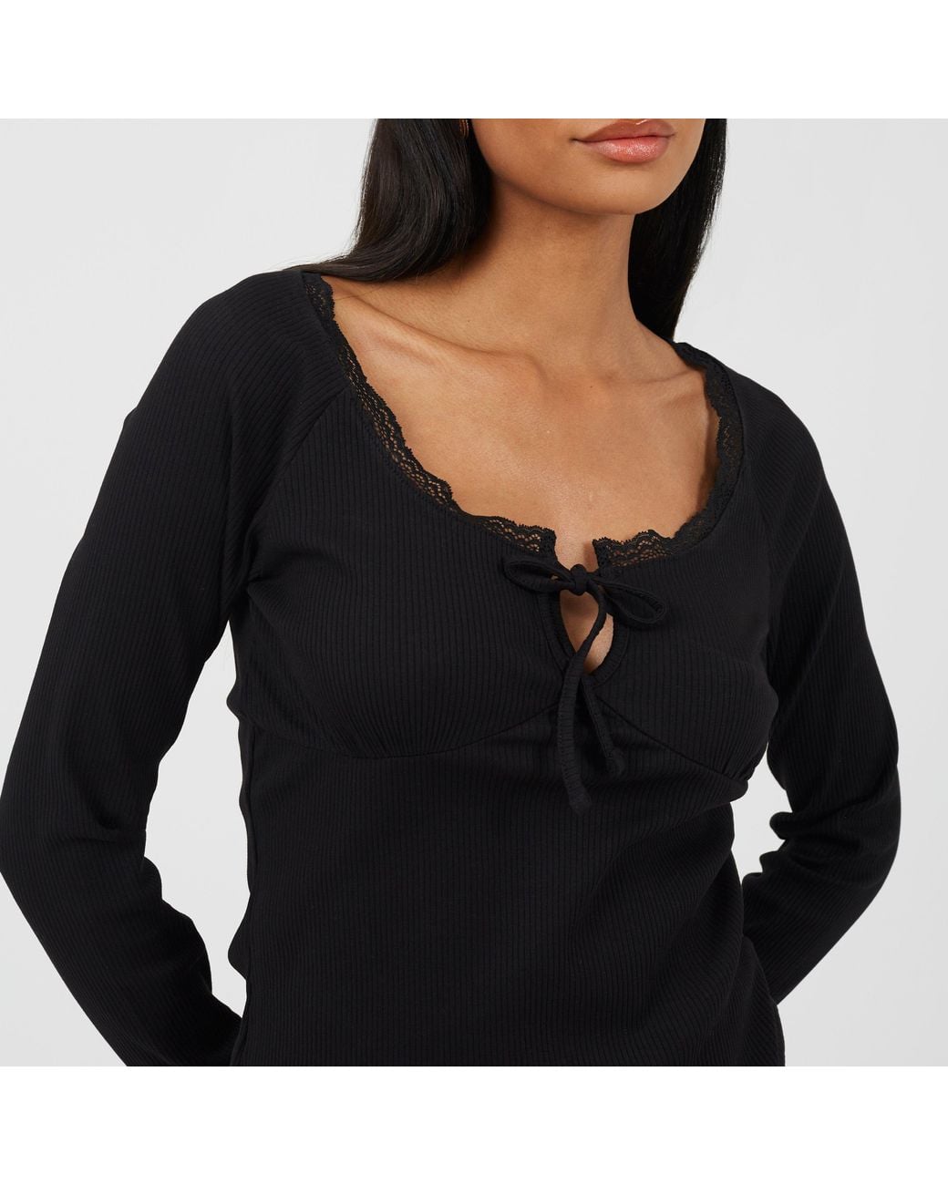 Brave Soul Black Ladies Ribbed Long Sleeve Top