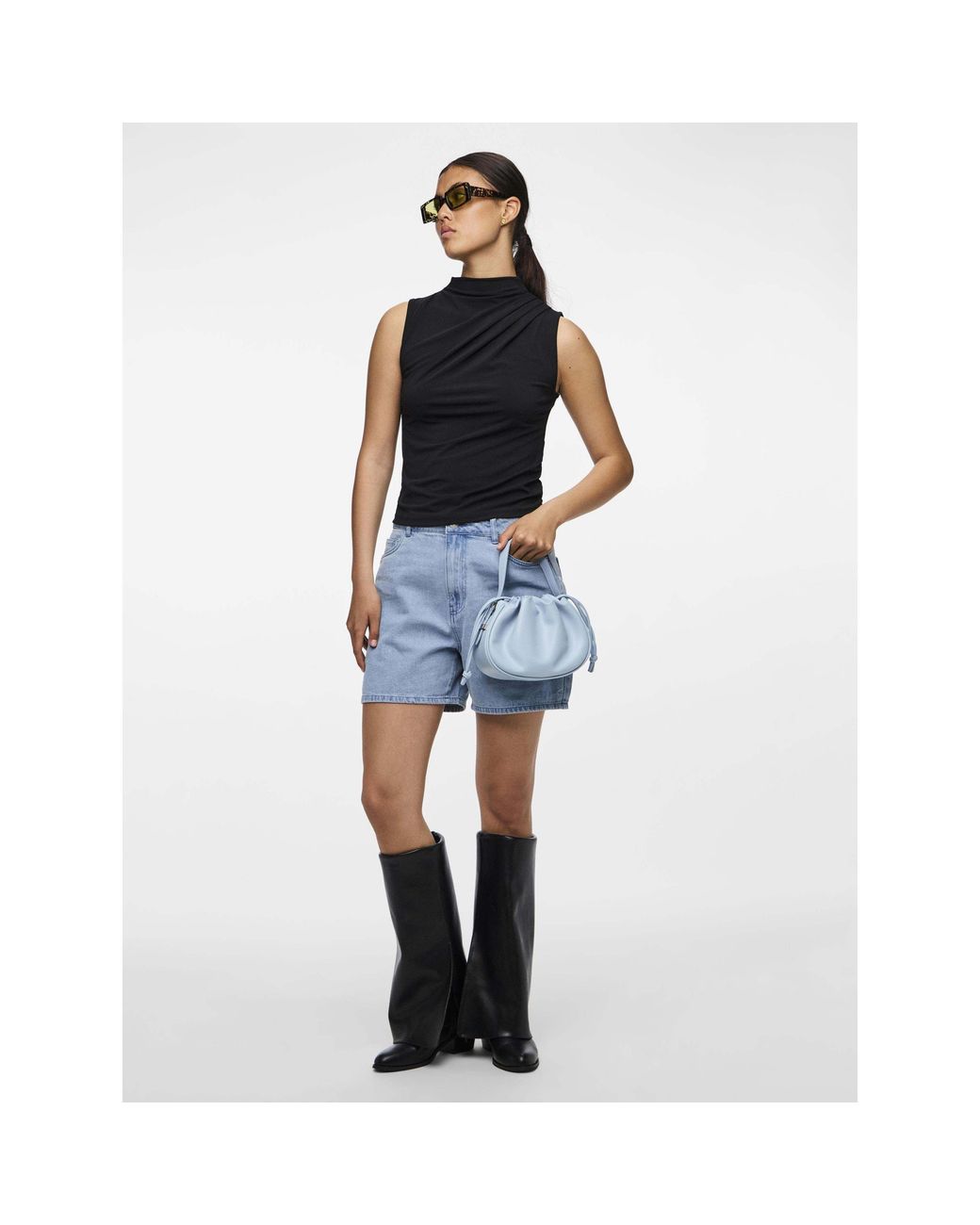 Pieces Black Madison Draped Sleeveless Slim-Fit Shirt