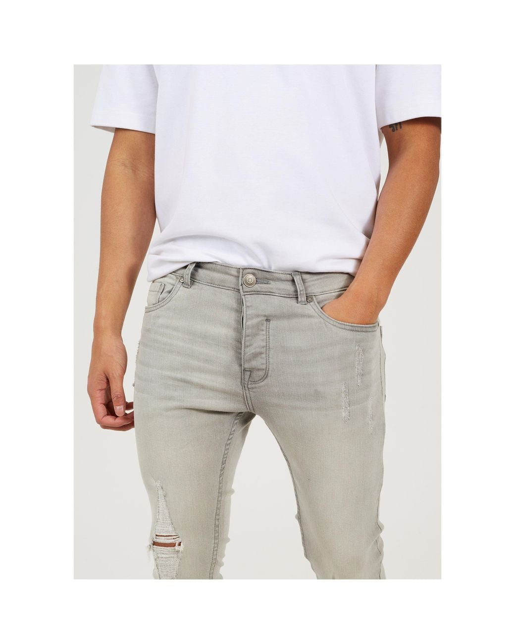 Brave Soul Gray Skinny Fit Distressed Jean for men