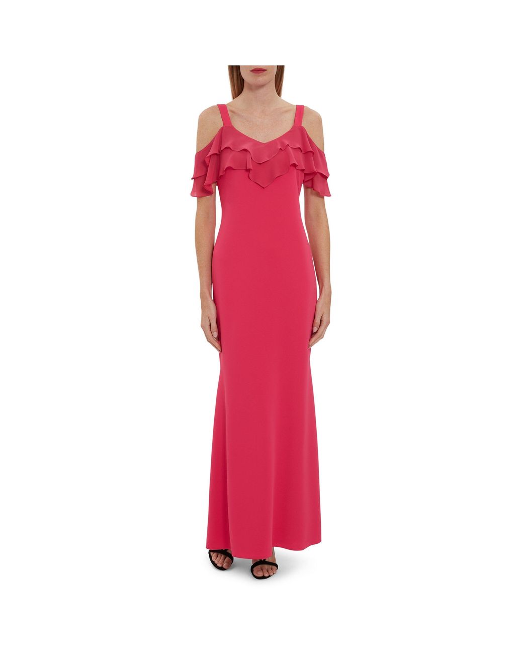 Gina Bacconi Red Blaise With Chiffon Frills Maxi Dress