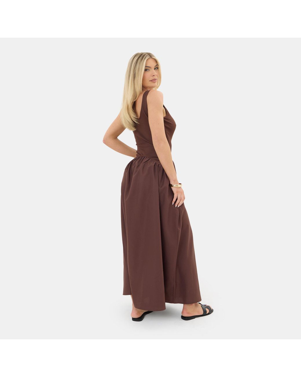 I Saw It First Brown Jersey Woven Maxi Dress