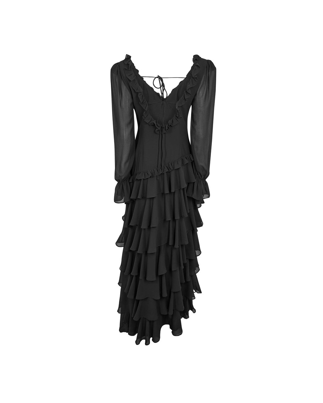 Anne Louise Boutique Black Ruffle Tie Neck Long-Sleeve Maxi Dress