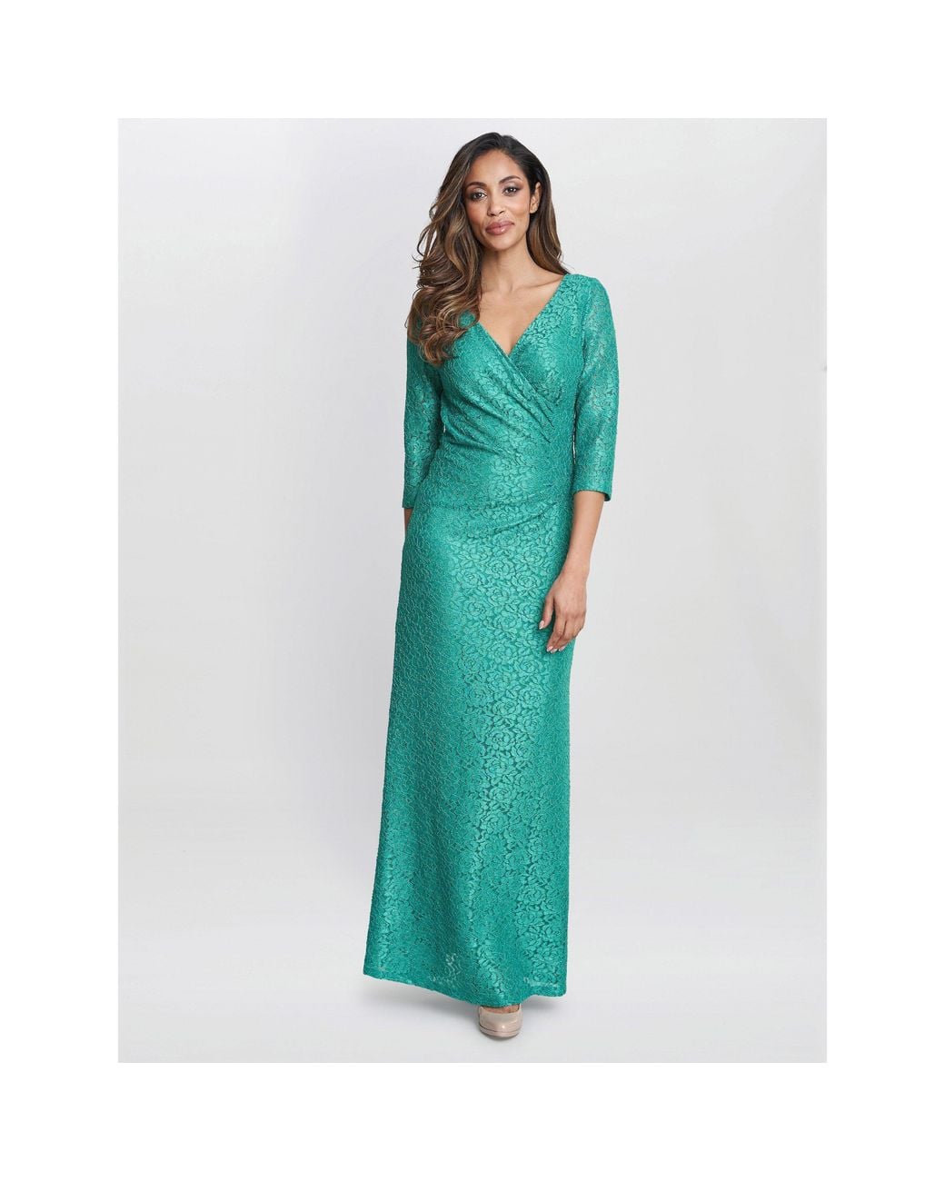 Gina Bacconi Green Fearne Lace Wrap Maxi Dress