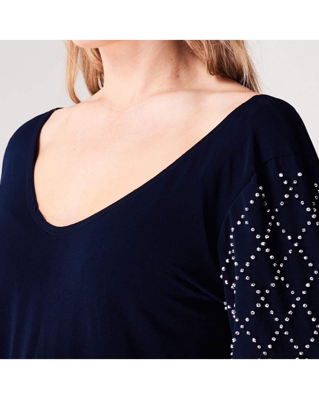 Marina Blue Long Sleeve V Neck Shift Dress