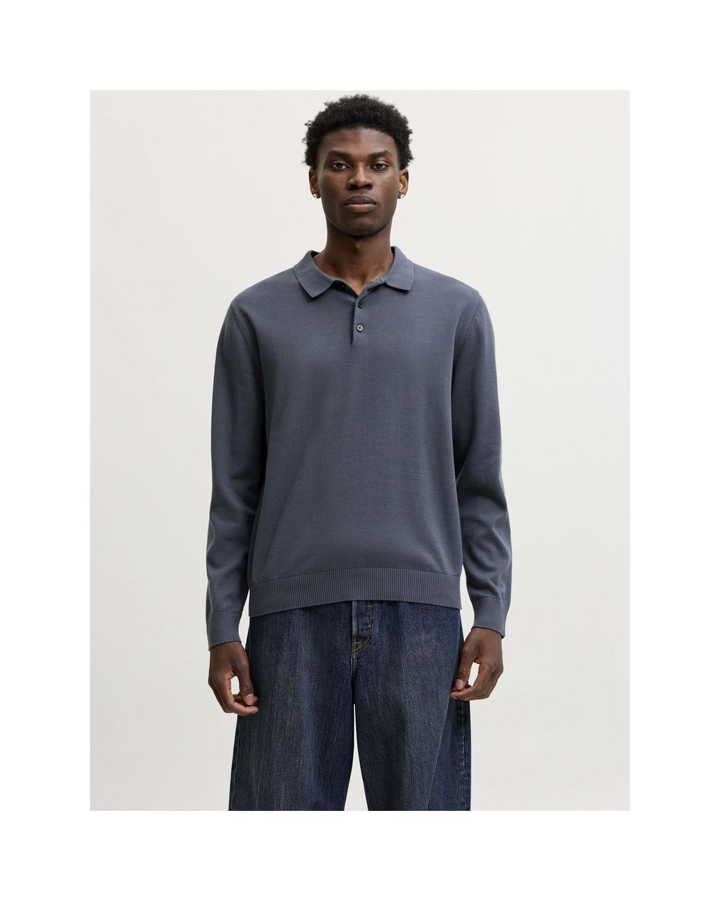 Jack & Jones Blue Basic Cotton Long-Sleeve Polo for men
