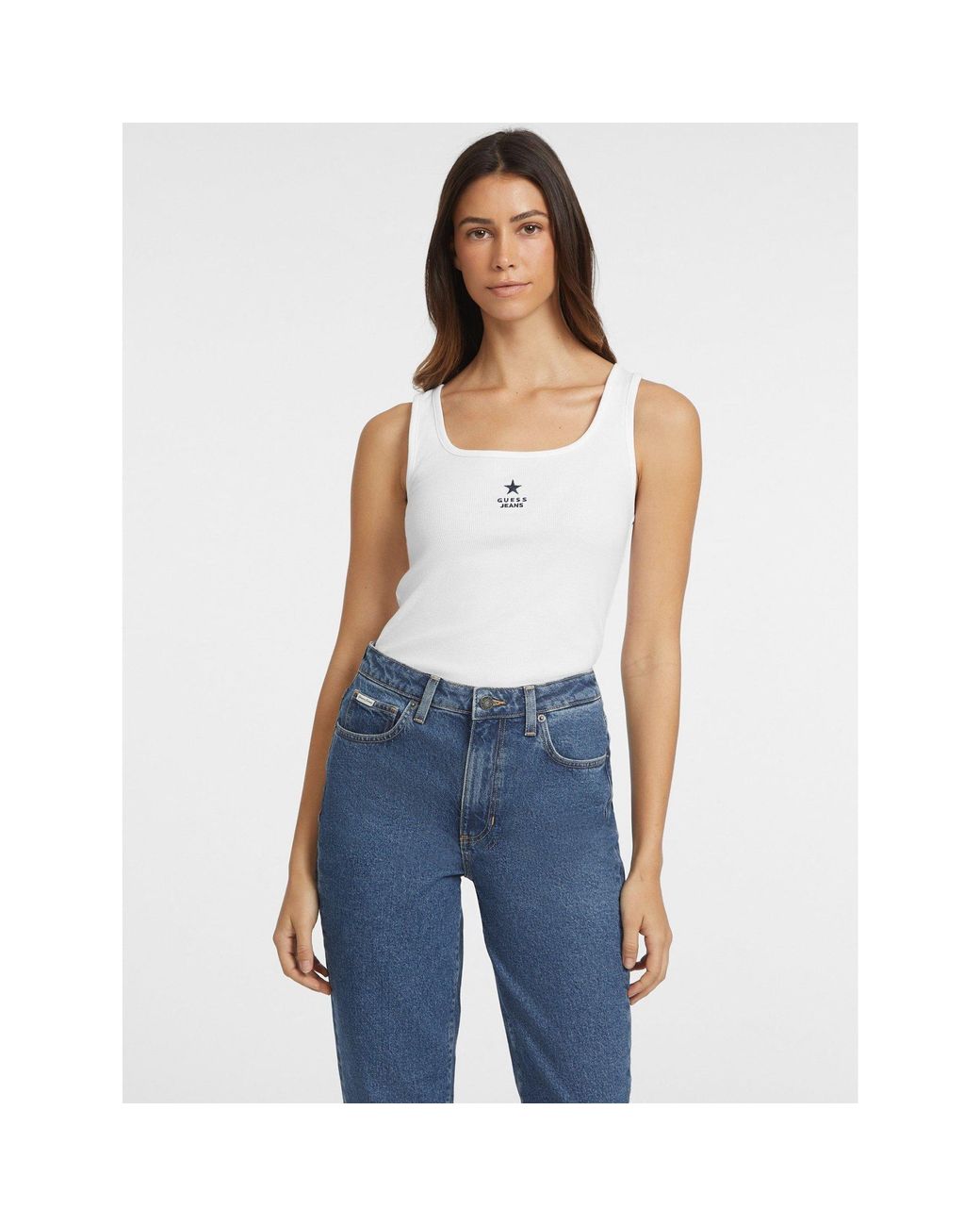 Guess White Embroidered Star Tank Vest