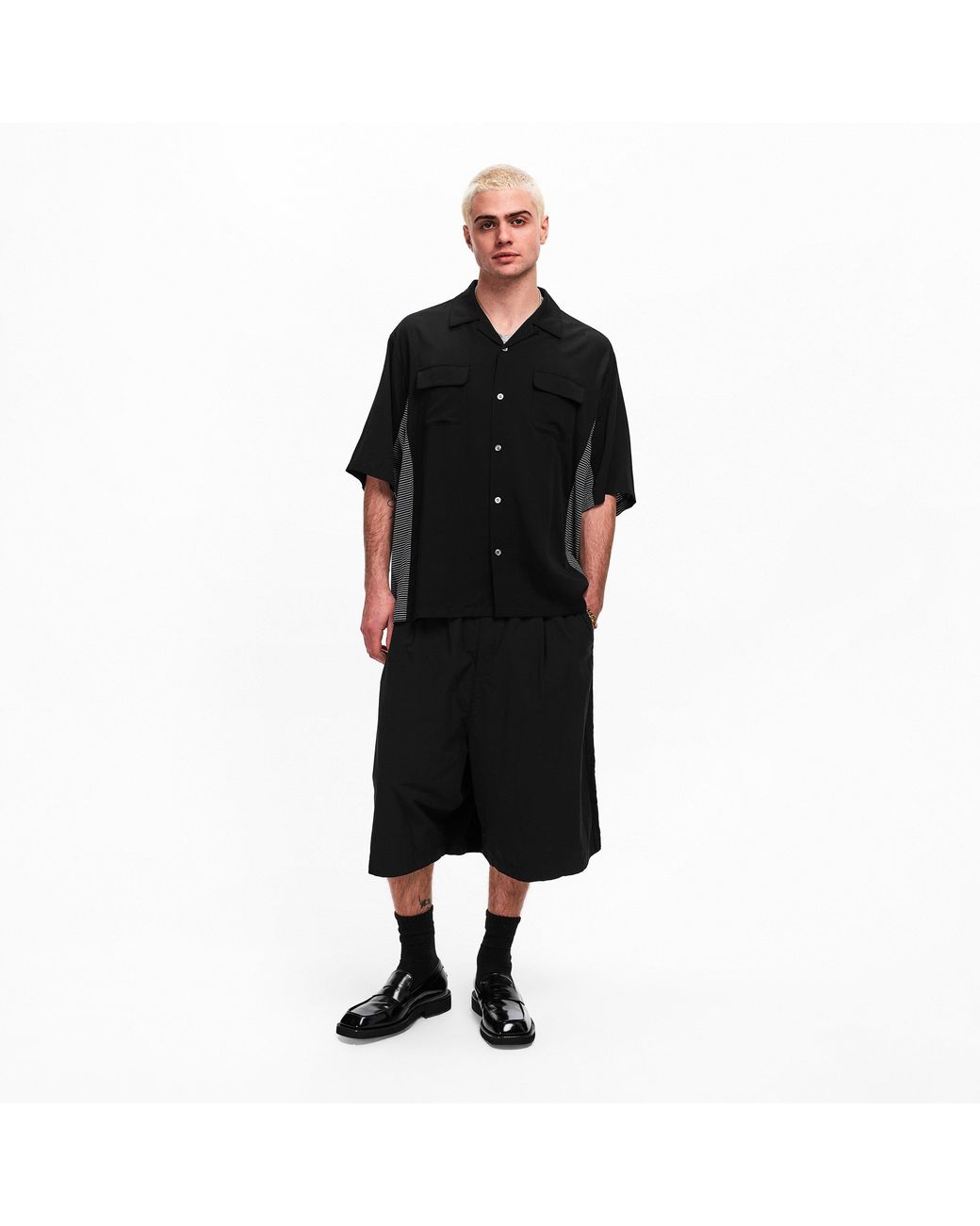 Undercover Black Contrast Short Sleeve Patterned Shirt for men