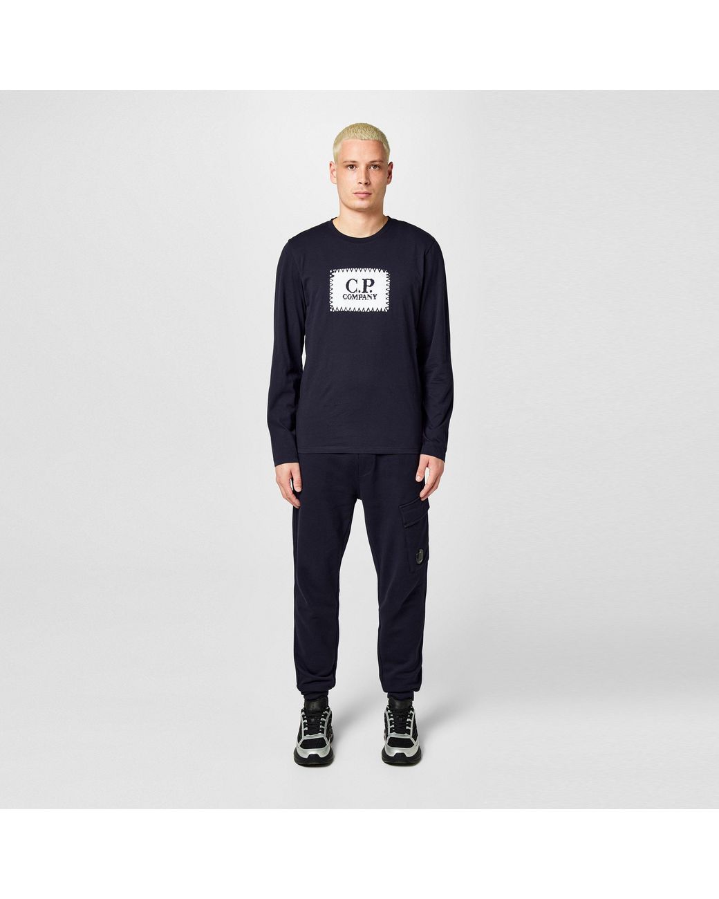 C P Company Blue Cotton Long Sleeve Crew Neck T-Shirt for men