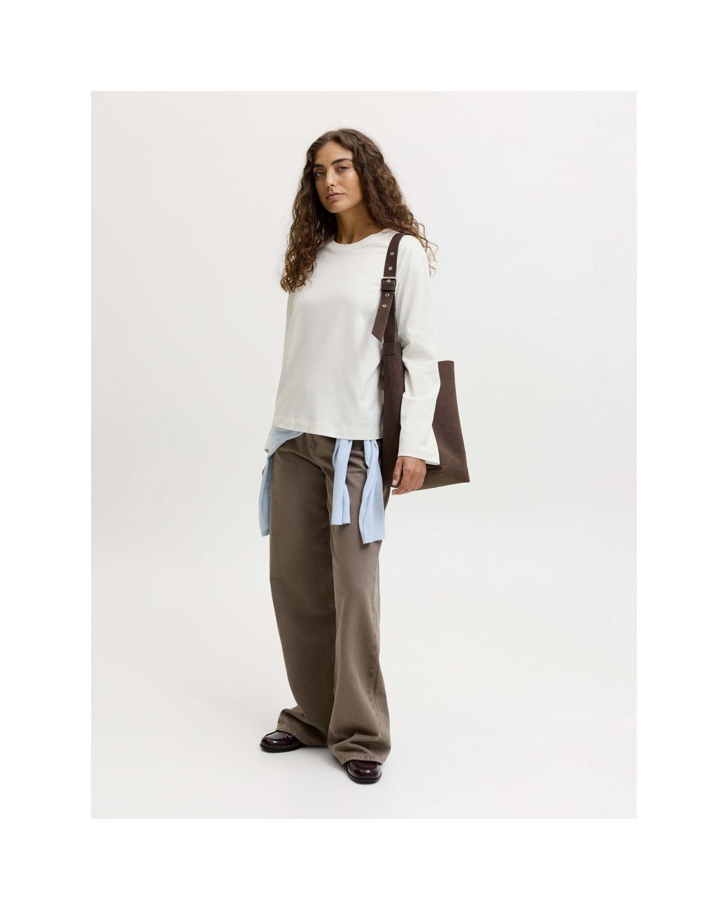 JJXX White Sophia Boxy Cotton Oversized-Fit Long-Sleeve T-Shirt