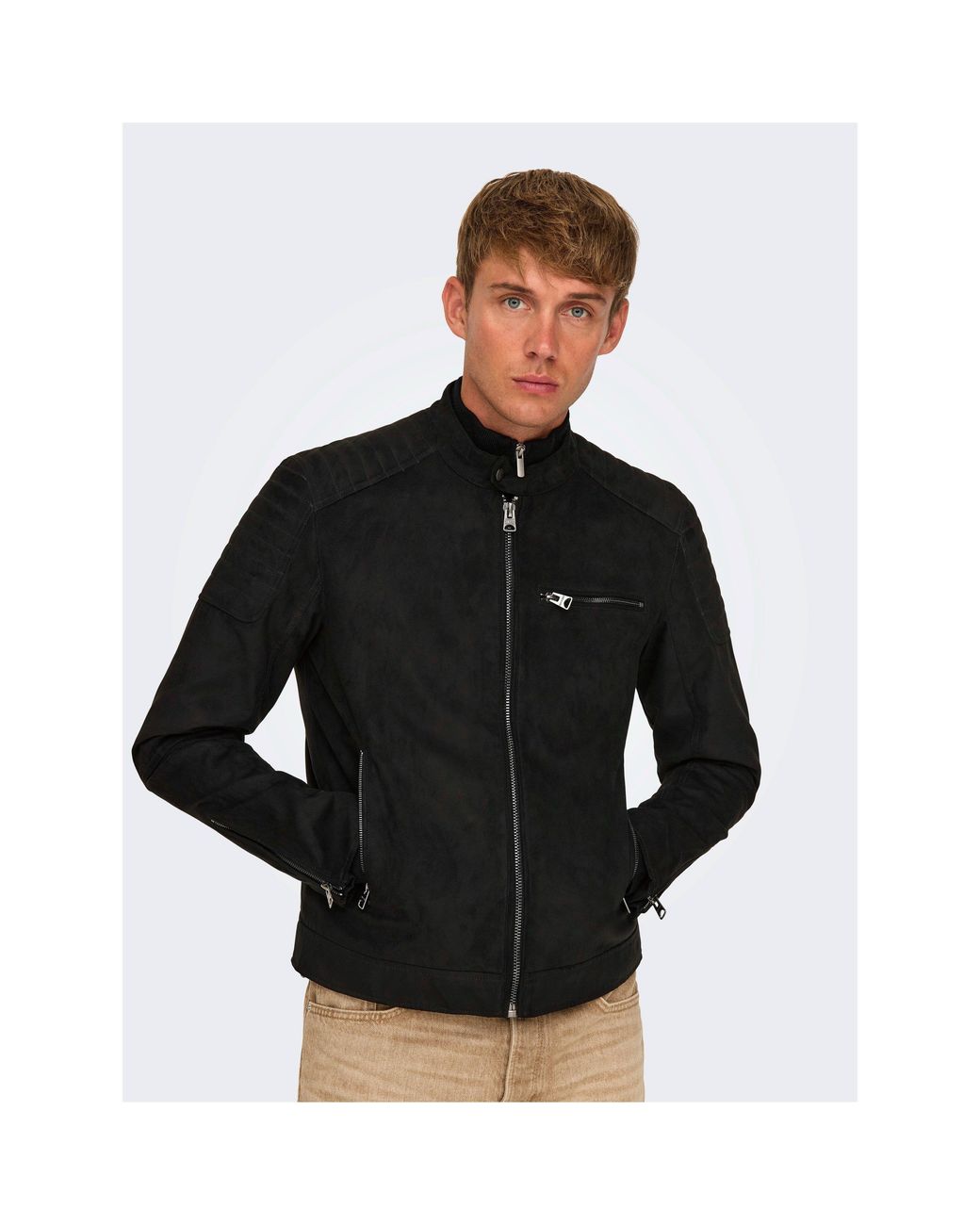 ONLY Black Bomber Faux Leather Jacket for men