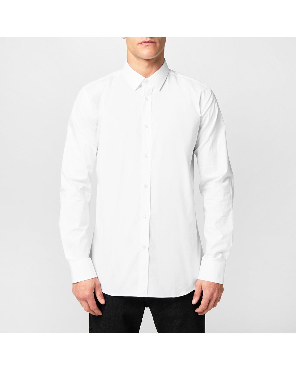 HUGO White Elisha Long Sleeve Plain Shirt for men