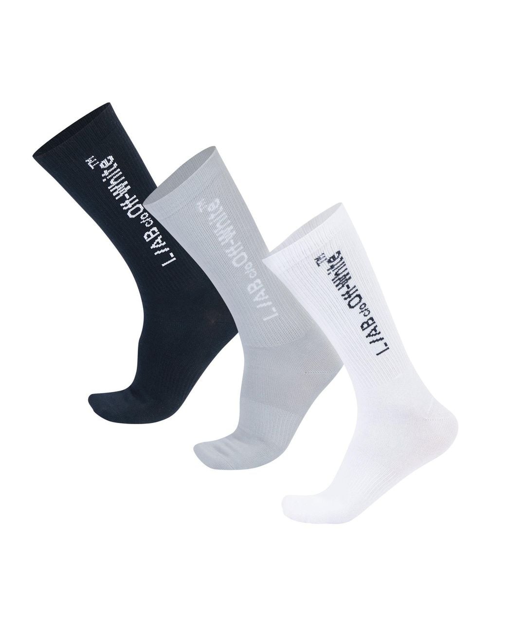 L/AB Off White White Text 3 Pack Crew Socks for men