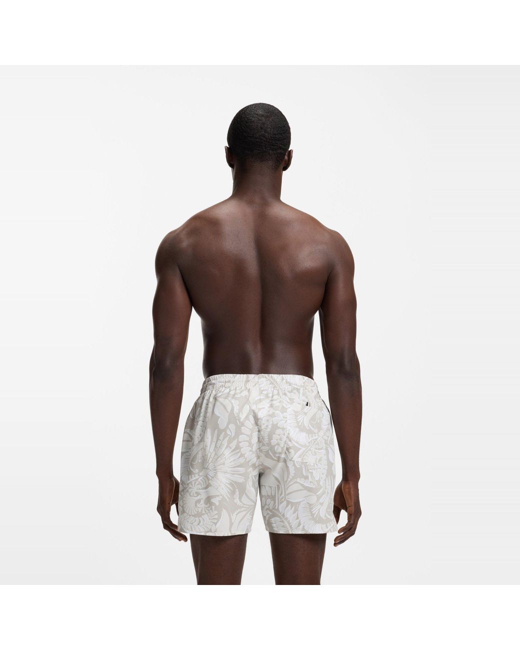 Boss White Piranha Printed Swim Shorts for men