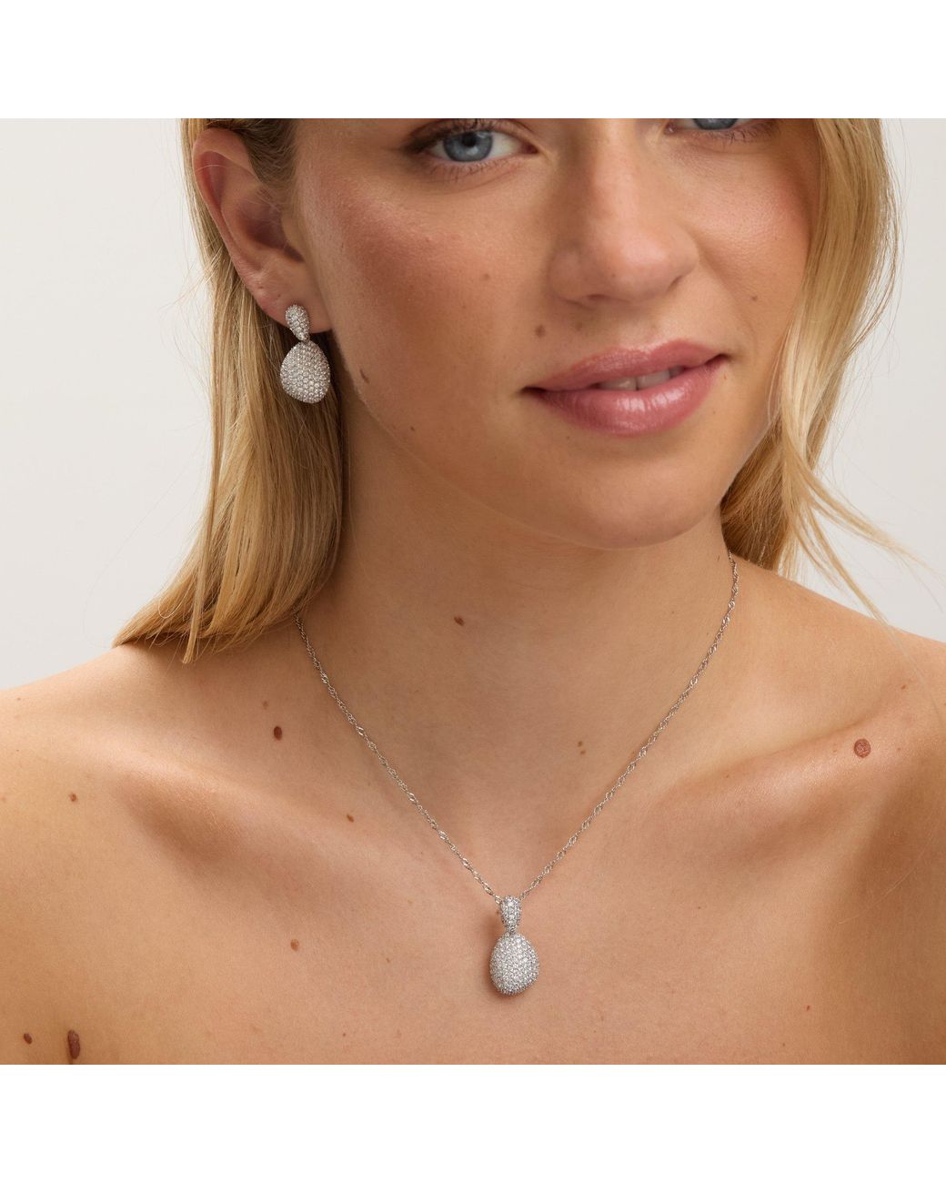Jon Richard Green Rhodium Plated Cz Drop Dome Pendant
