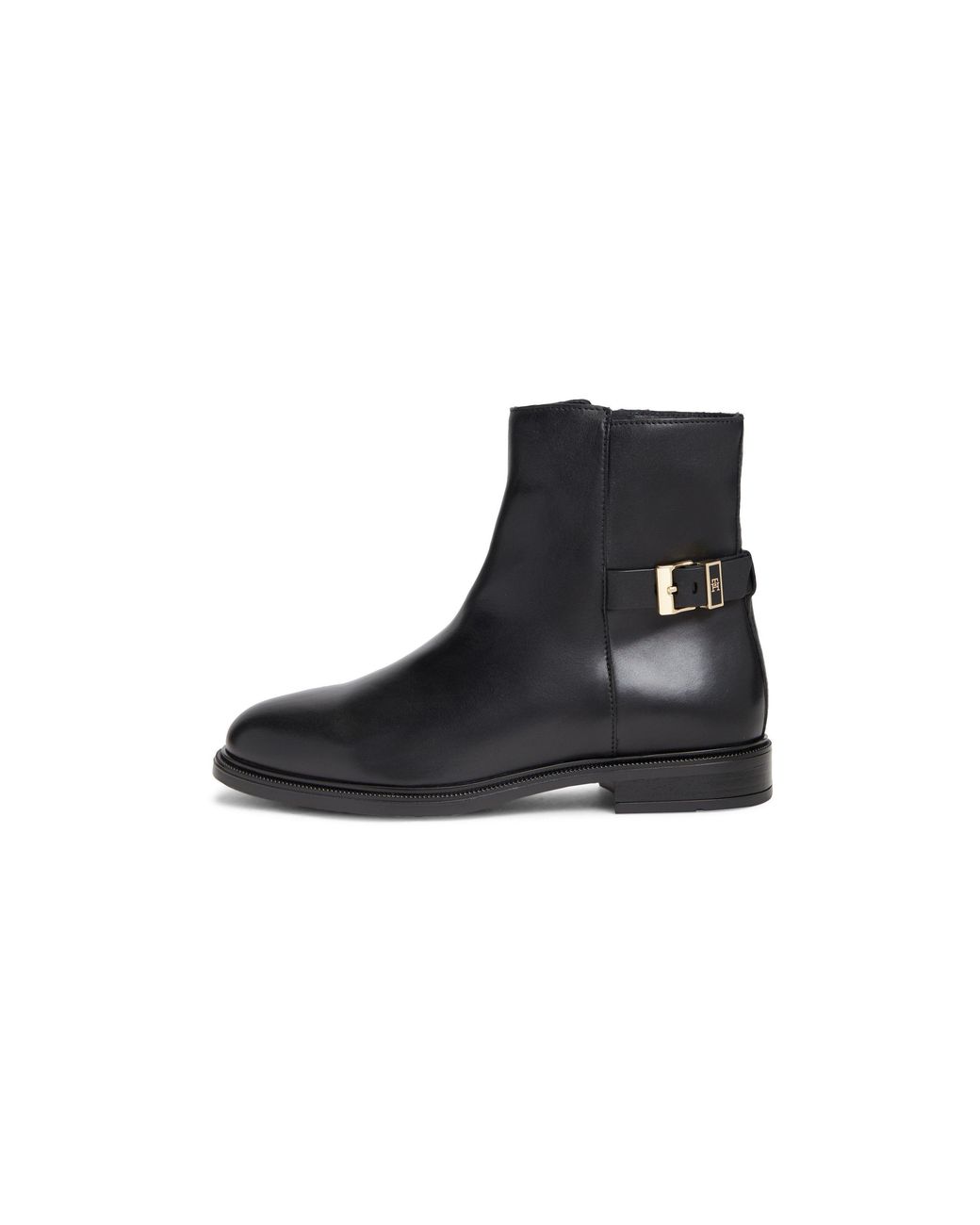 Tommy Hilfiger Black Buckle Leather Heeled Ankle Boots