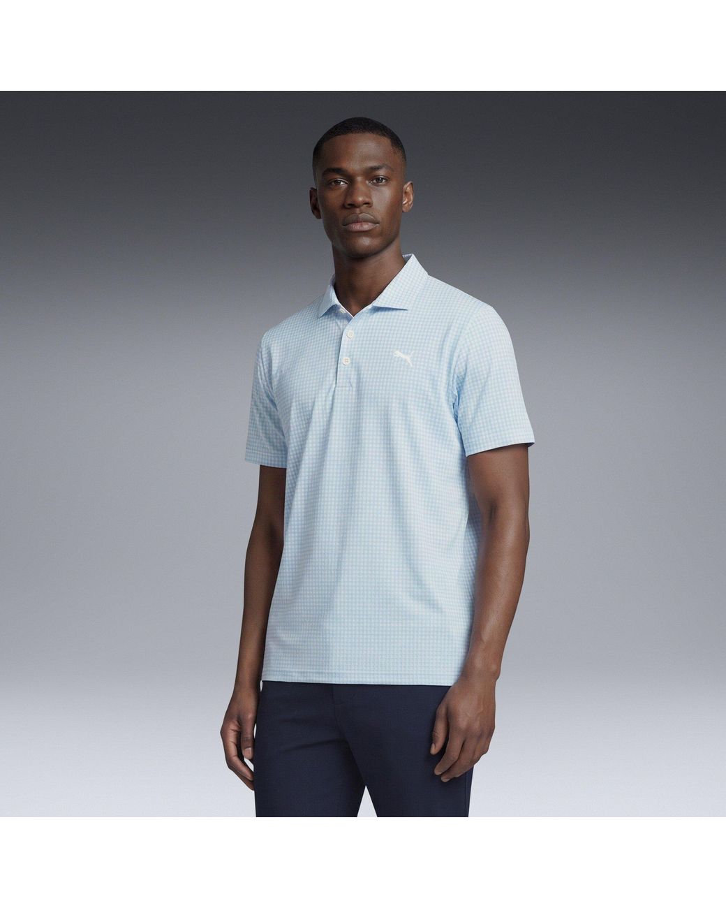 PUMA Blue Cloudspun Mono Check Short-Sleeve Polo Shirt for men