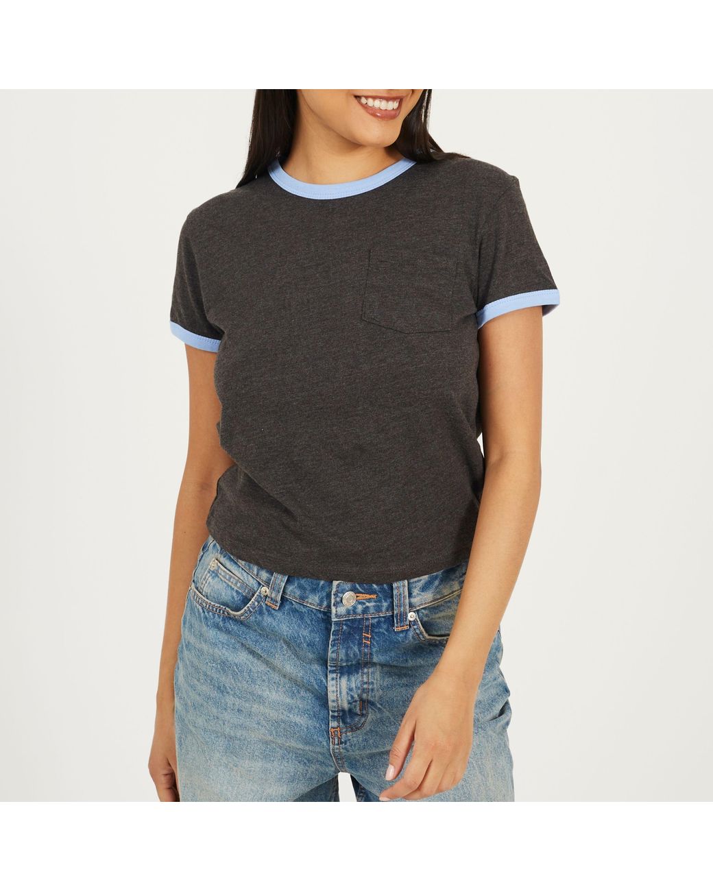 Brave Soul Black Short Sleeve Chest Pocket T-Shit With Contrast Neck And Sleeve Rib