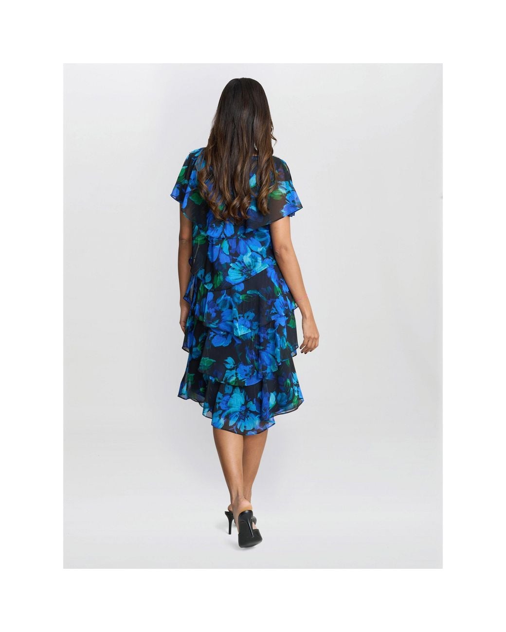 Gina Bacconi Blue Matilda Floral Tier Jersey Dress