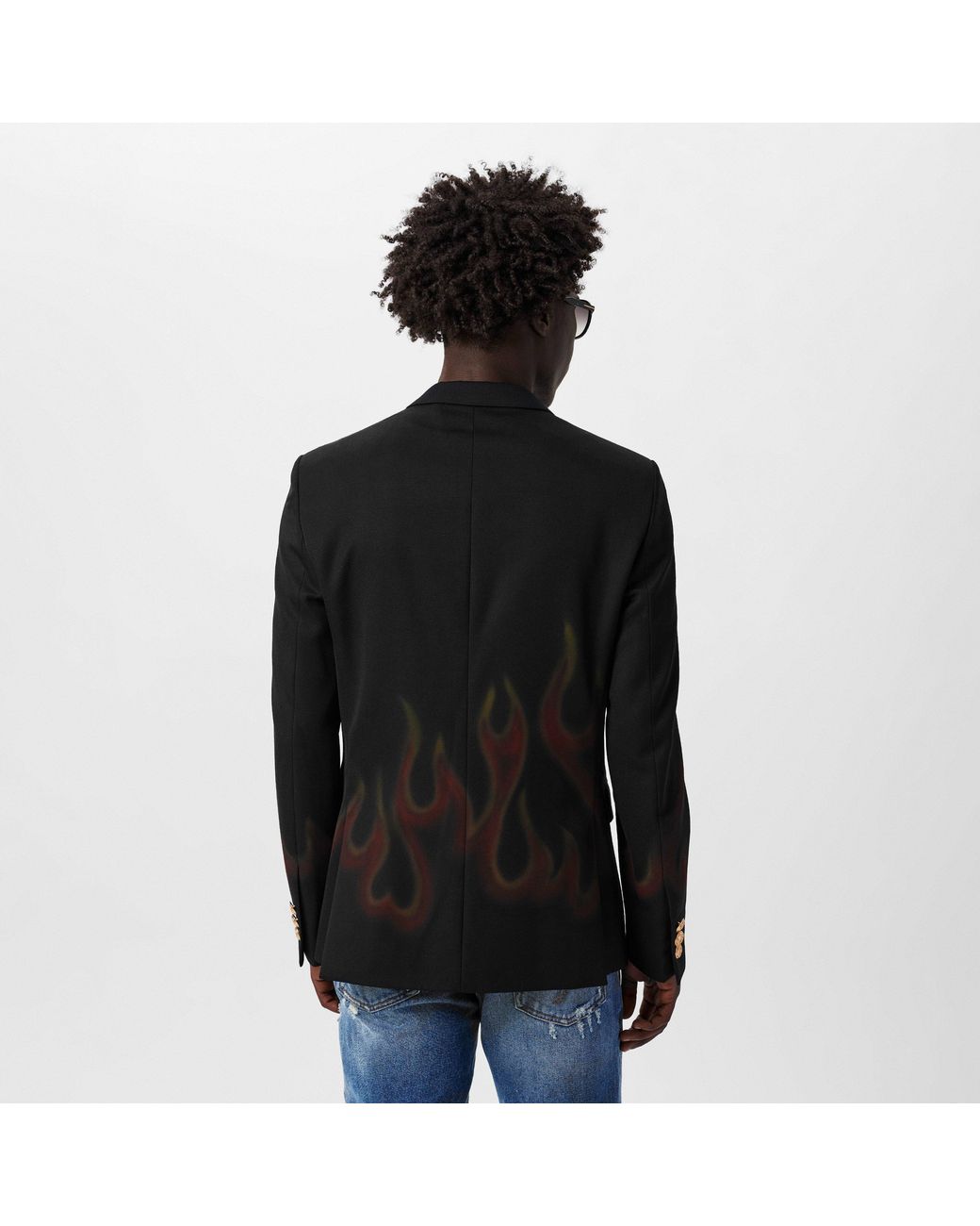 Palm Angels Black Burning Double Breasted Blazer for men