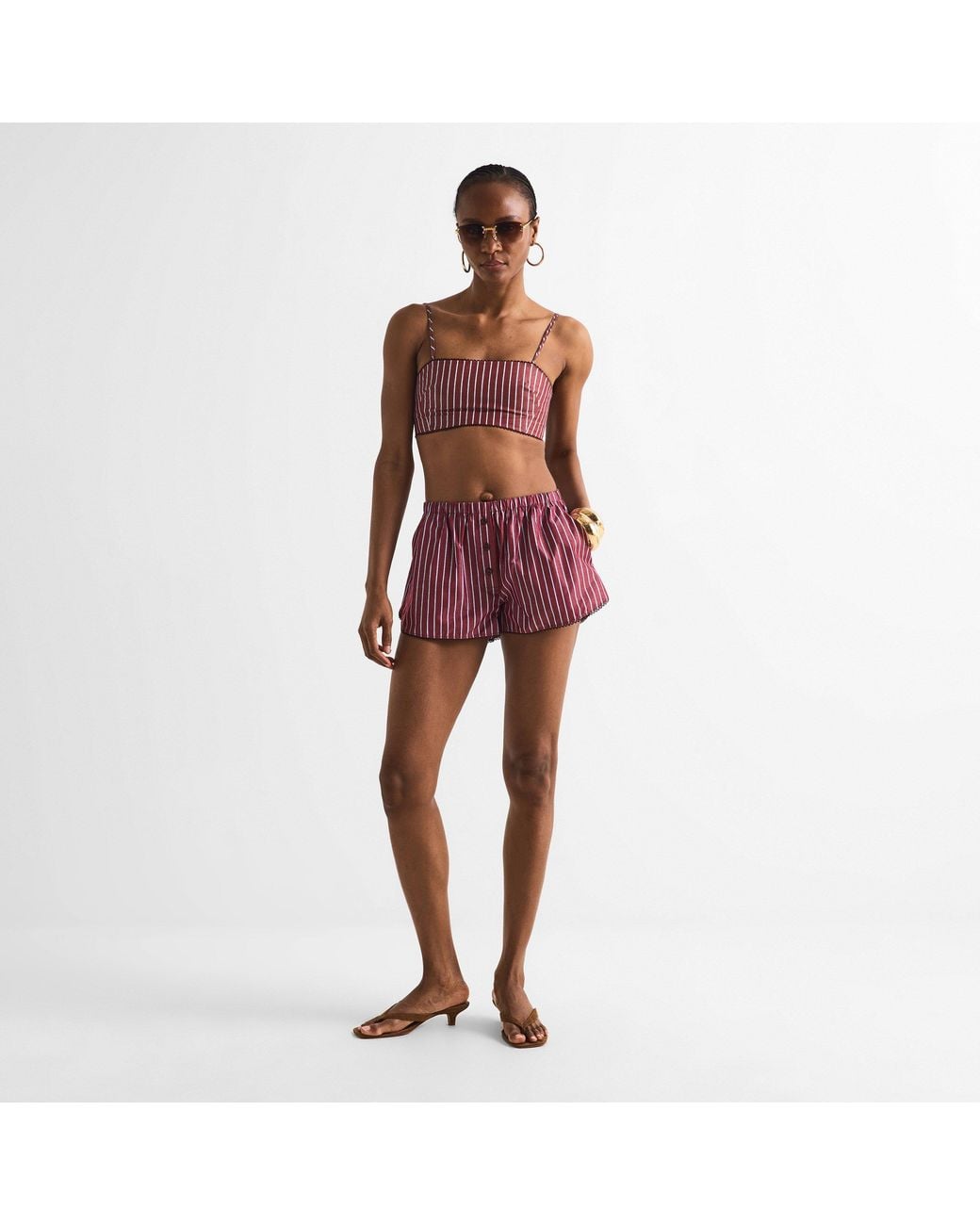 ANDAMANE Red Carrie Smock Crop Bandeau Top