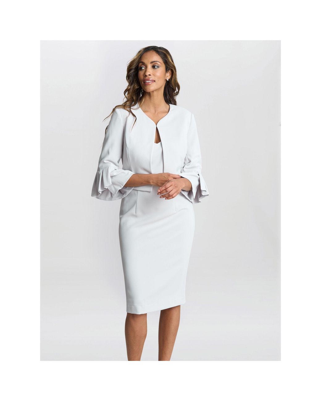 Gina Bacconi White Melissa Crepe Dress And Jacket