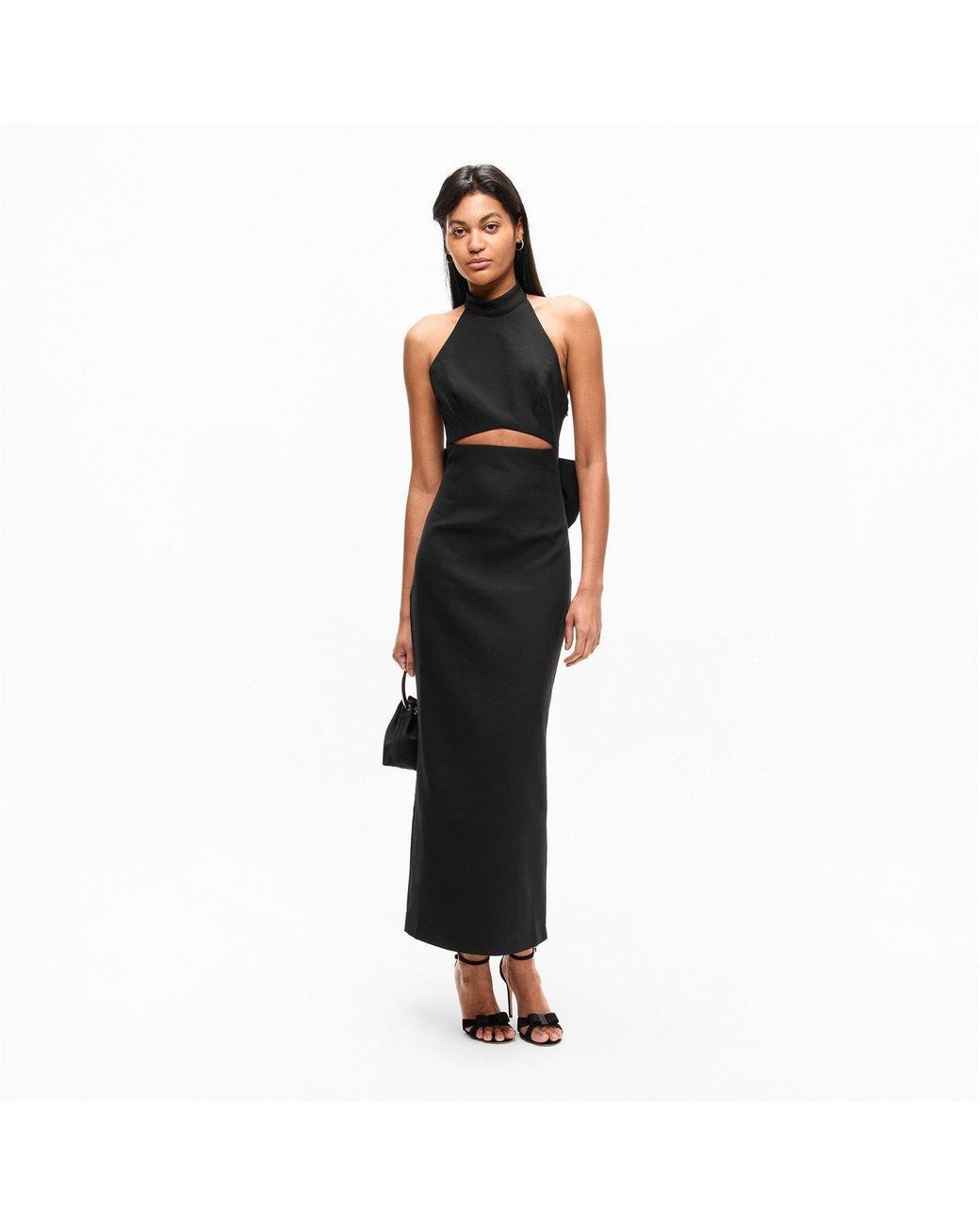 Anne Louise Boutique Black Bow Halter Neck Maxi Dress