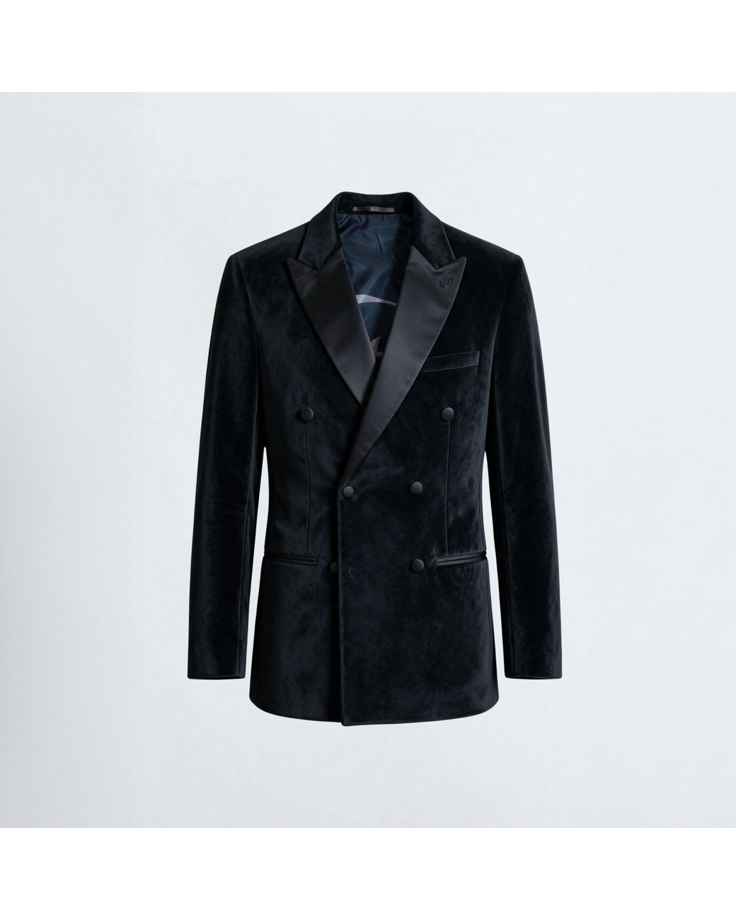 Twisted Tailor Black Stallone Double-Breasted Velvet Slim-Fit Suit Jacket for men