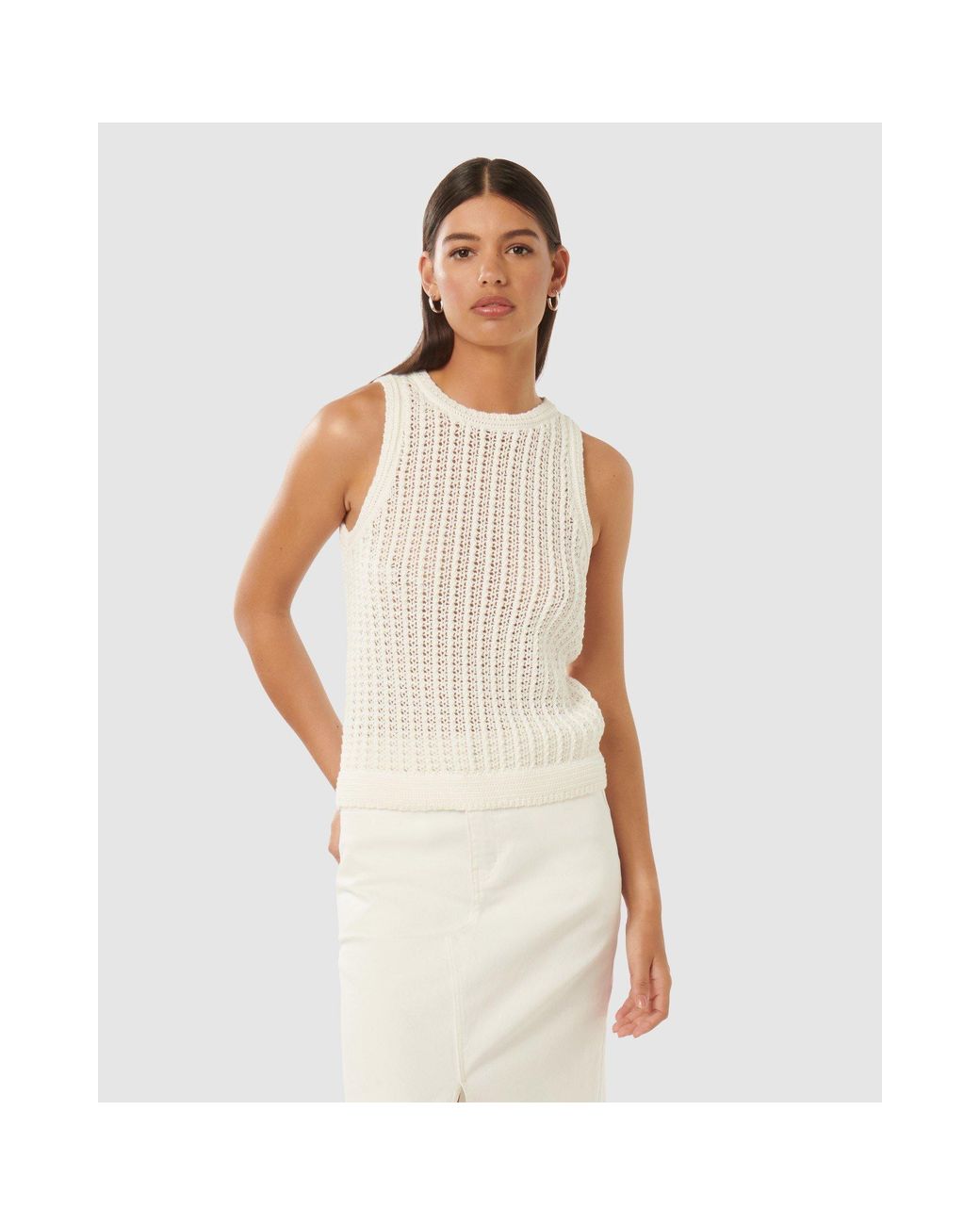 Forever New White Bailee Crochet Look Racer Top
