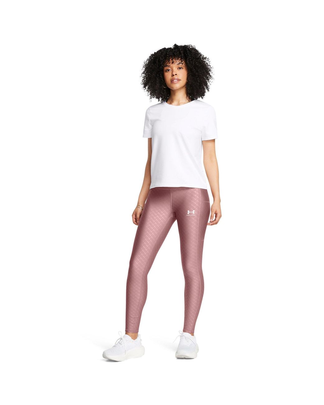 Under Armour Pink Emboss Heatgear Compression-Fit High-Waisted Leggings